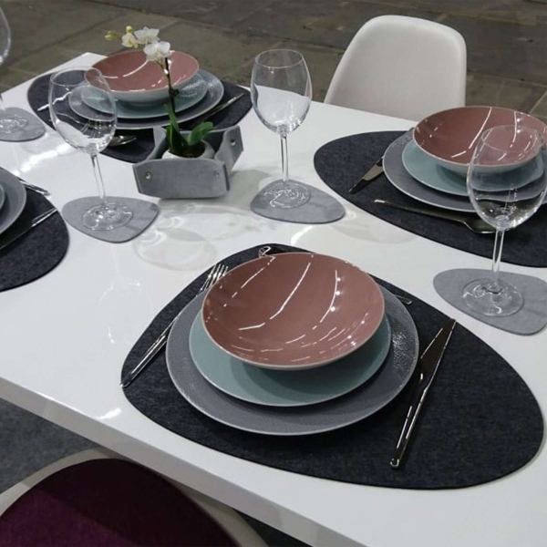 Wool felt place mat wave - beige melange